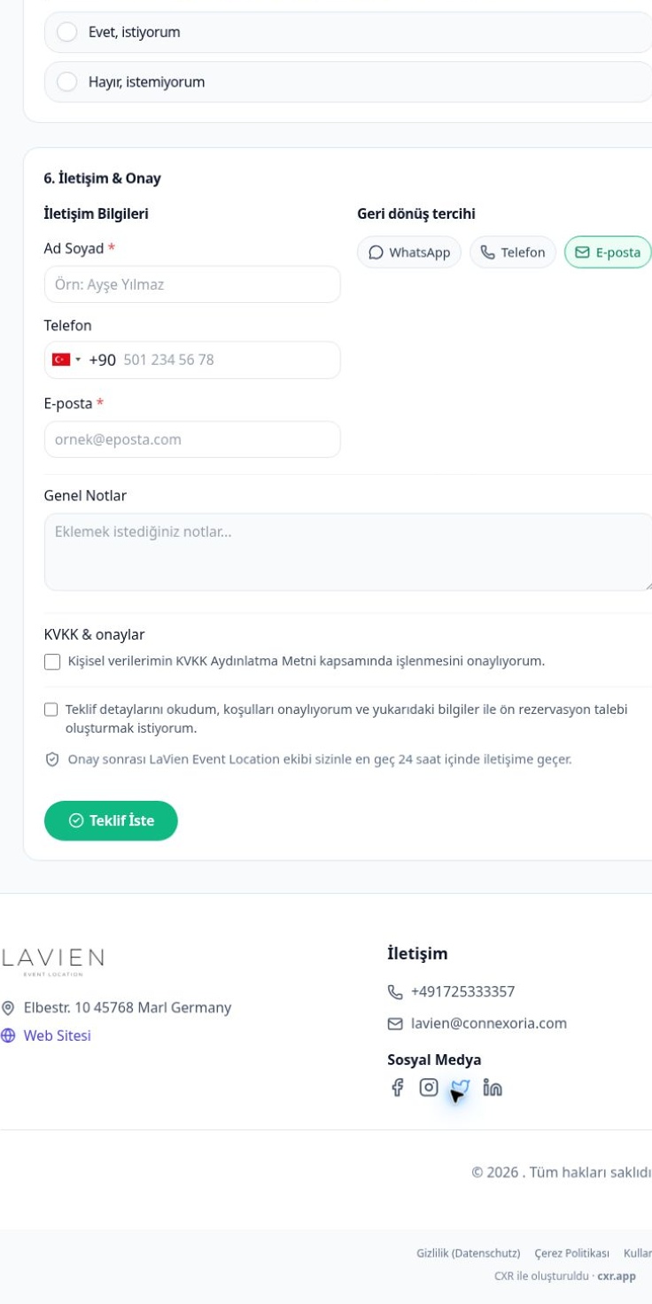 Lavien Event Location quote page
